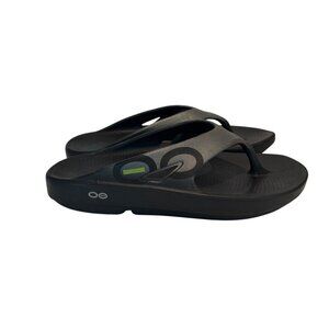 Oofos Ooriginal Thong Sandals Mens Size 8 Black With Gray Logo Recovery Footwear